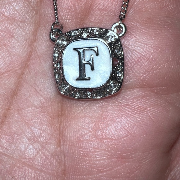 Silver Initial Letter Necklace Micro Pave White Enamel Letter Pendant Necklace - Picture 4 of 5